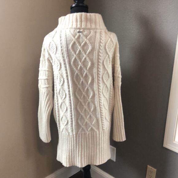 PRANA Cream Cable Knit Cowl Neck Snap Front Cardigan, M - Picture 3 of 6
